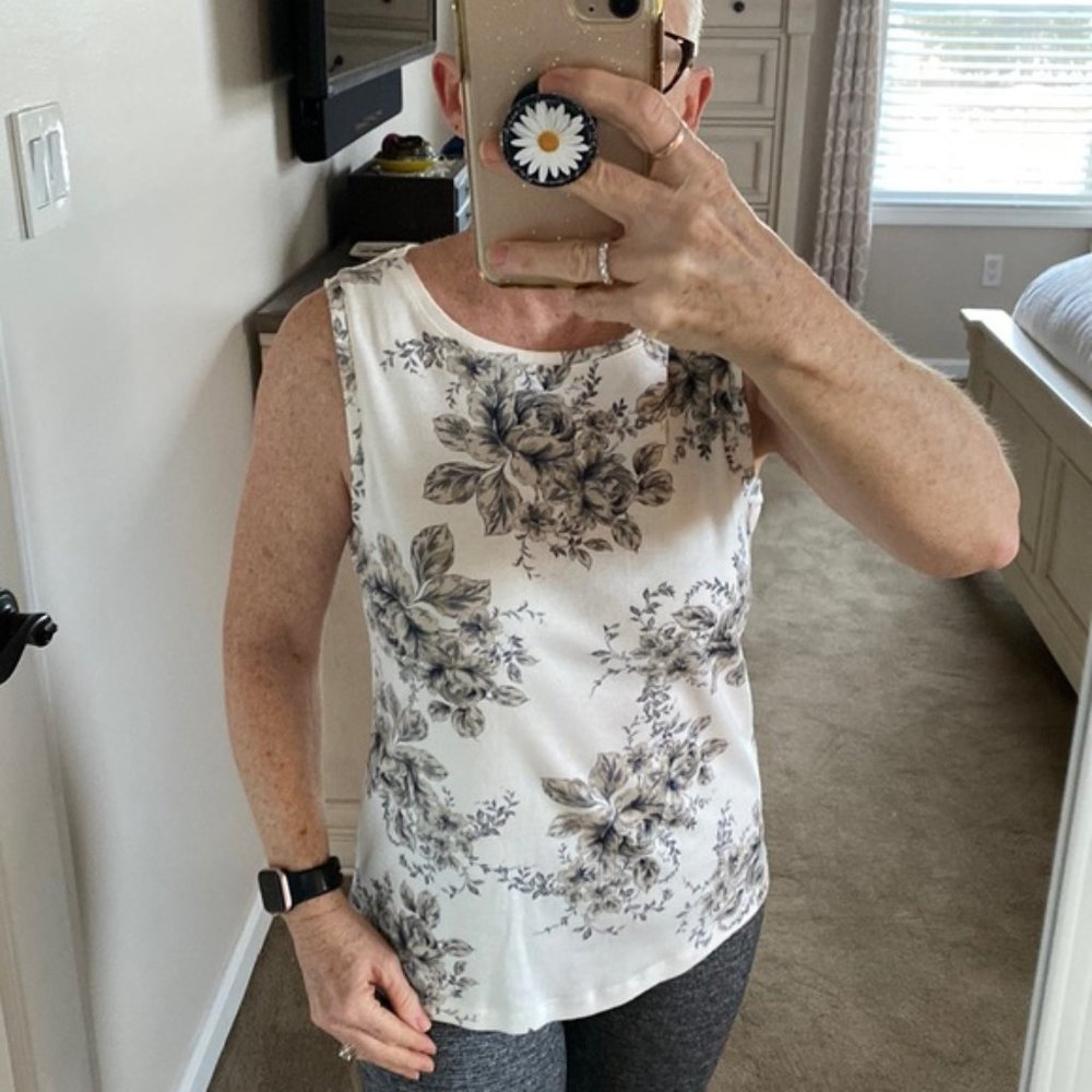Croft and Barrow “The Classic Tank” - off white/cream with tan and gray florals